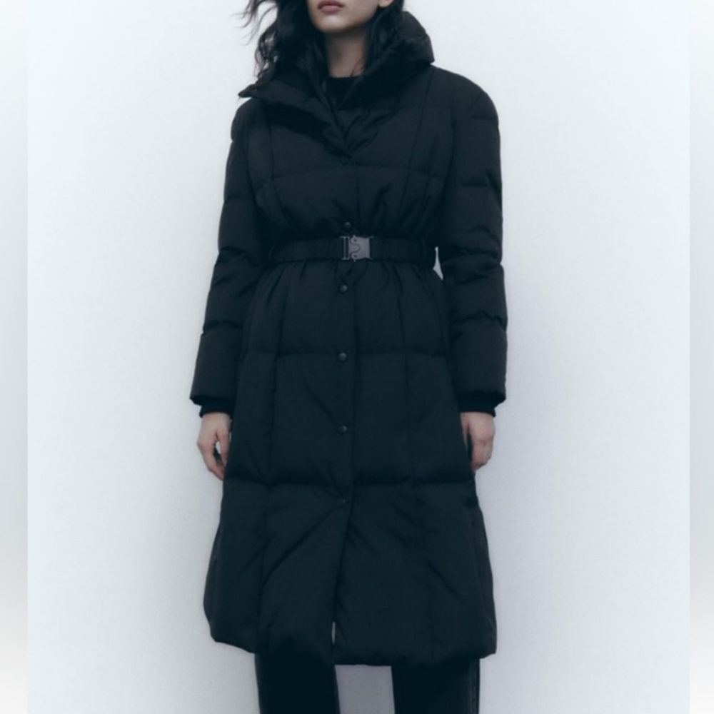 Zara long belted down coat